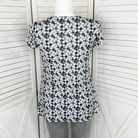 Cato Twist Front Geometric Print Tunic Top Grey White Large Cap Sleeve - Picture 4 of 12